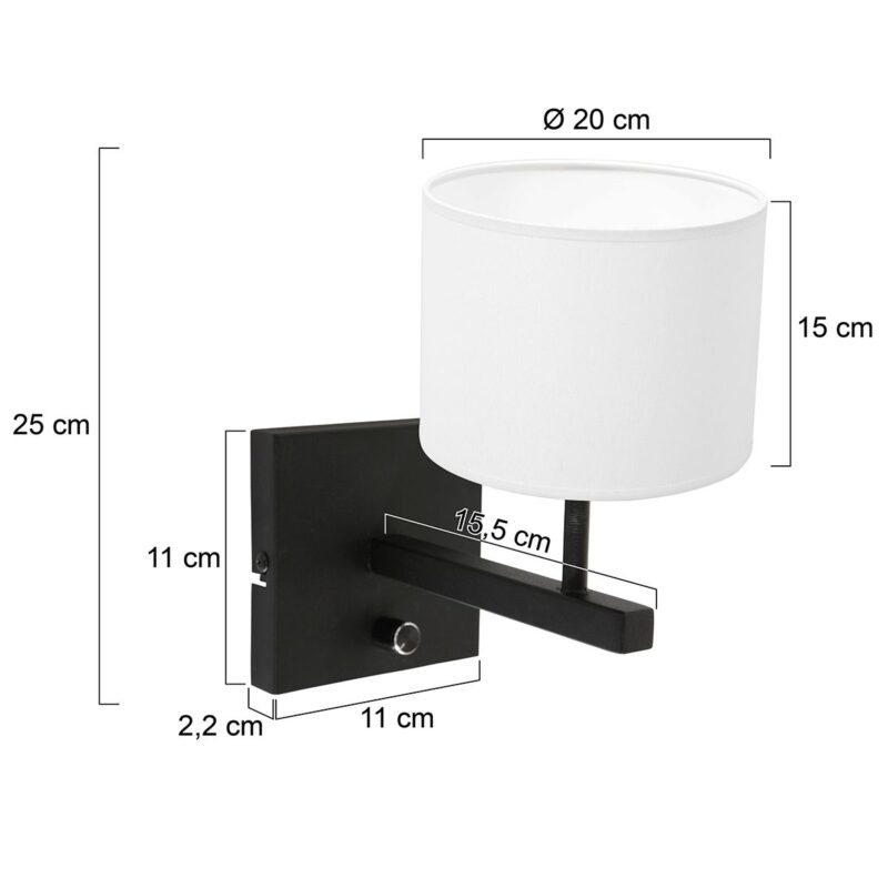 Aplique negro Rod 8171ZW con interruptor y pantalla de lino blanco - Imagen 6