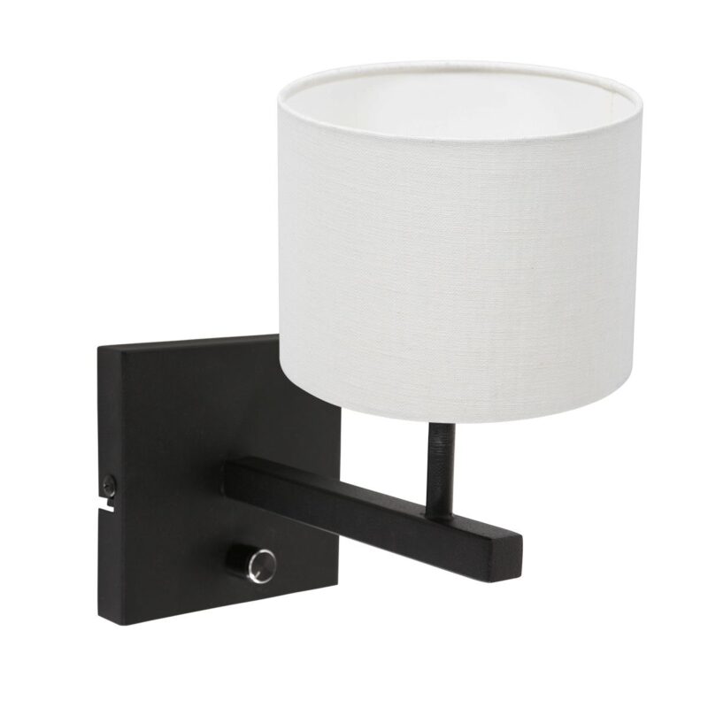 Applique noire Rod 8173ZW avec interrupteur et abat-jour en lin grossier blanc - Image 2