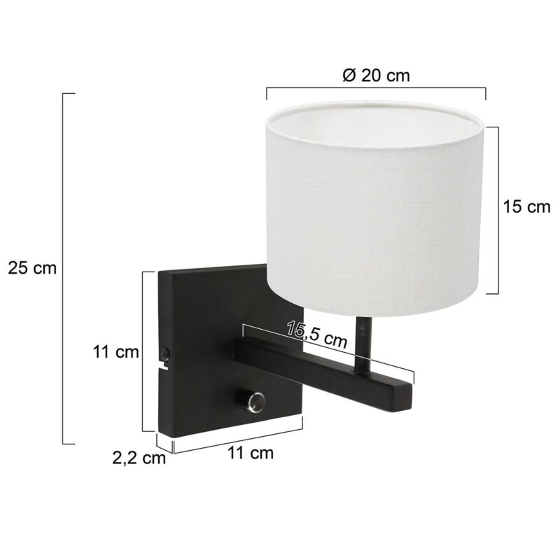 Applique noire Rod 8173ZW avec interrupteur et abat-jour en lin grossier blanc - Image 6