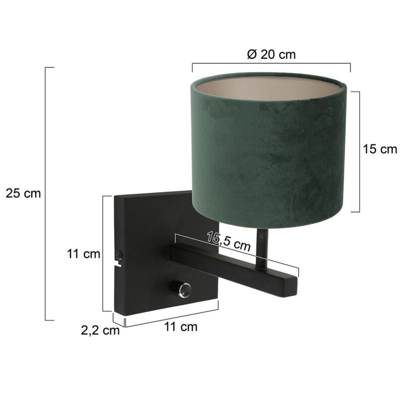 Aplique negro Rod 8174ZW con interruptor y pantalla de tela de terciopelo verde - Imagen 6