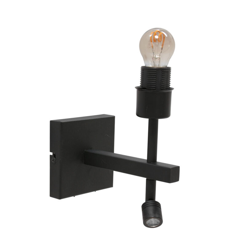 Zwarte wandlamp Stang 8202ZW met leeslamp en wit linnen kap - Afbeelding 8