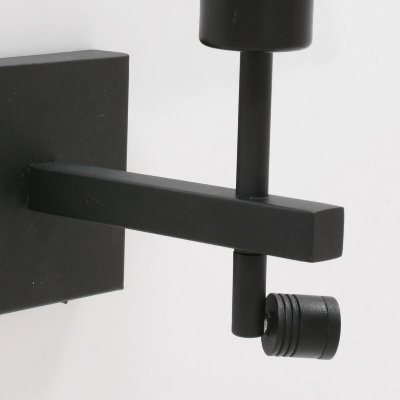 Zwarte wandlamp Stang 8203ZW met leeslamp en grijs linnen kap - Afbeelding 9