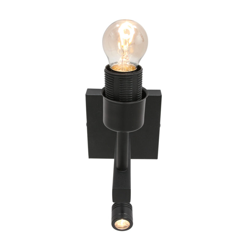 Zwarte wandlamp Stang 8203ZW met leeslamp en grijs linnen kap - Afbeelding 11