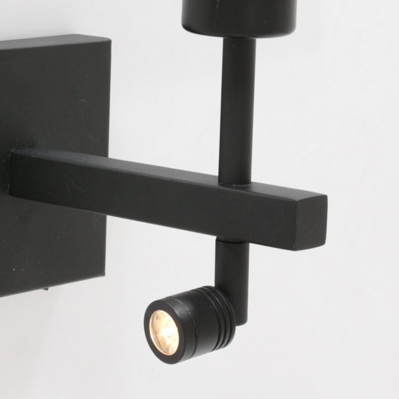 Zwarte wandlamp Stang 8203ZW met leeslamp en grijs linnen kap - Afbeelding 4