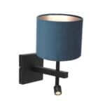 Grote witte en blauwe wandlamp met dimbare lampenkap en verstelbare LED-spot, perfect voor modern interieur.