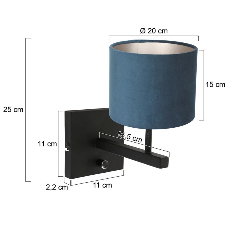 Aplique negro Rod 8251ZW con interruptor y pantalla de tela de terciopelo azul - Imagen 6