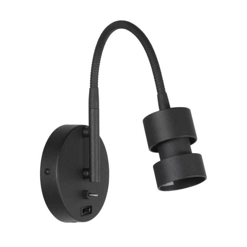 Zwarte wandlamp Upround 3517ZW + USB-A  exclusief lichtbron - Afbeelding 9
