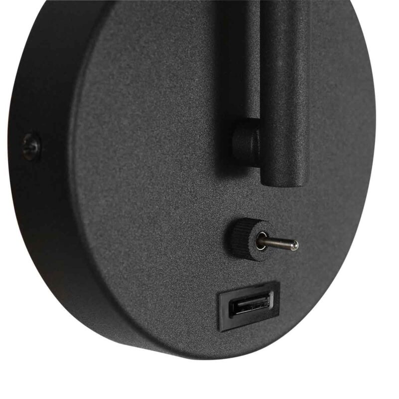 Zwarte wandlamp Upround 3517ZW + USB-A  exclusief lichtbron - Afbeelding 6