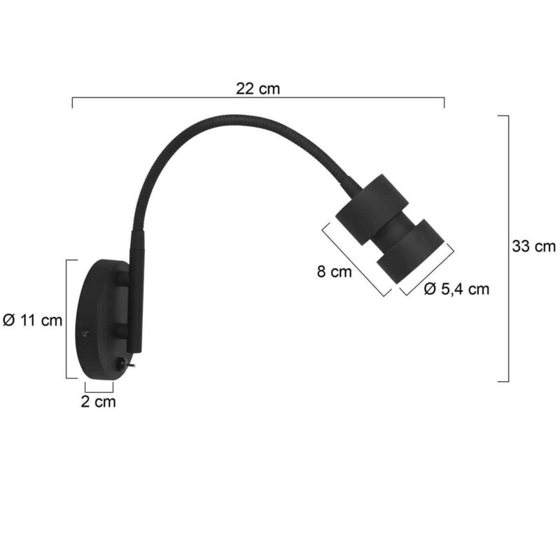 Zwarte wandlamp Upround 3517ZW + USB-A  exclusief lichtbron - Afbeelding 7