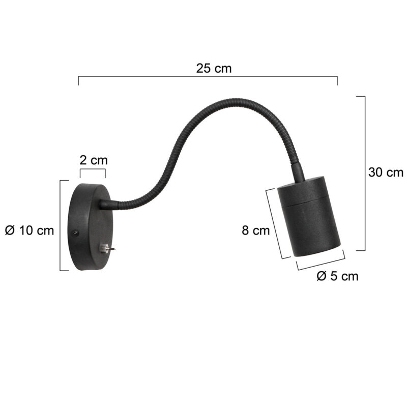 Zwarte wandlamp met flexibele arm 3390ZW Upround inclusief lichtbron - Afbeelding 7