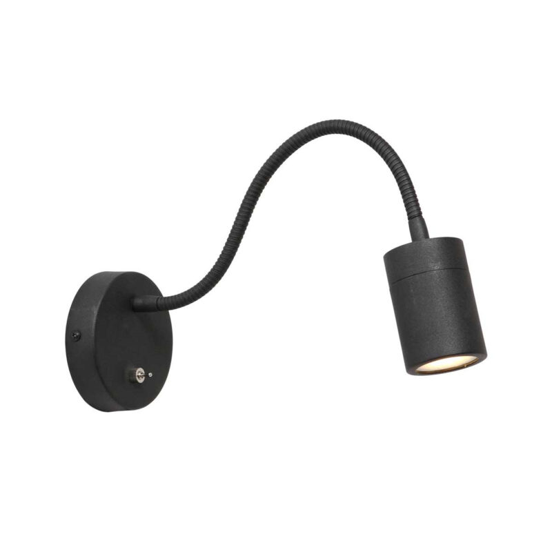 Zwarte wandlamp met flexibele arm 3390ZW Upround inclusief lichtbron