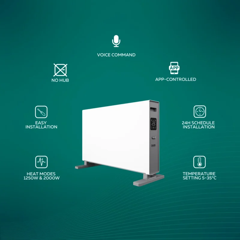 calex smart convector kachel wifi 2000w wit via app en paneel
