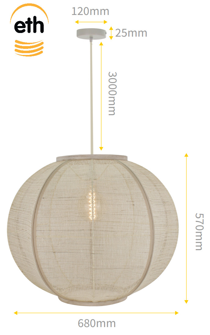 hanglamp jute fabric 68cm sand eth 05 hl4041 59 300cm snoer