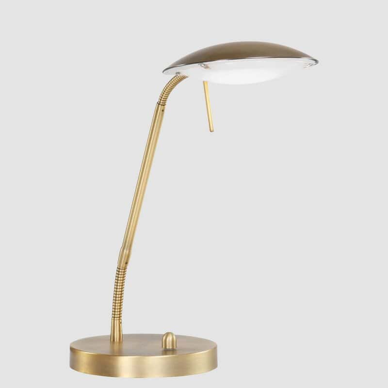 Elegante gouden tafellamp met dimbare LED-verlichting, modern design en flexibele arm voor sfeervolle verlichting.