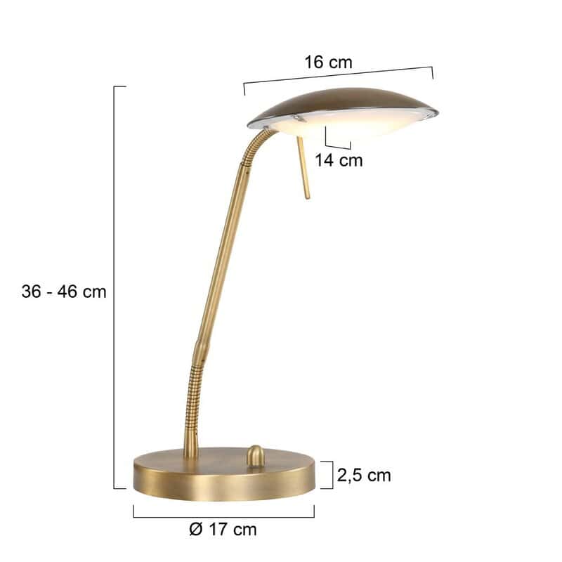 Elegante goudkleurige bureaulamp met dimbare LED-lichtbron en verstelbare hoogte voor een stijlvolle en functionele tafellamp. Perfect voor kantoor of leesruimte.