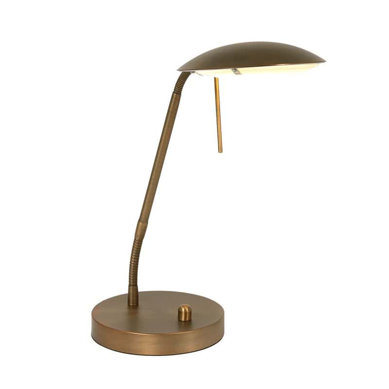 Energiezuinige LED bureaulamp met dimfunctie en stijlvolle vintage uitstraling in bronskleur, perfect voor thuis of kantoor.