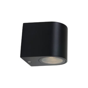 Alt text: Moderne zwarte wandlamp met inbouw LED-verlichting voor buiten, minimalistisch design, geschikt voor tuin, terras en gevelverlichting.