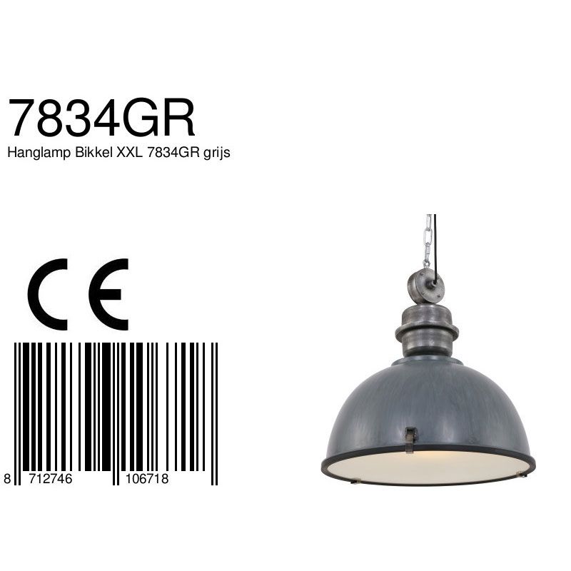 Hanglamp Bikkel XXL 7834GR Grijs Ø52cm E27 fitting - Afbeelding 7