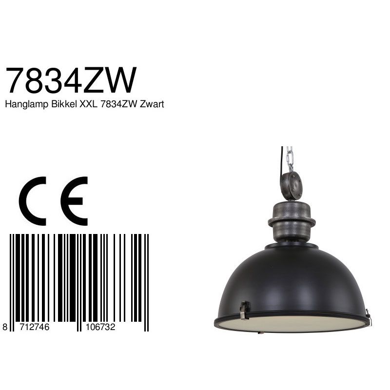 Hanglamp Bikkel XXL 7834ZW Zwart Ø52cm E27 fitting - Afbeelding 8