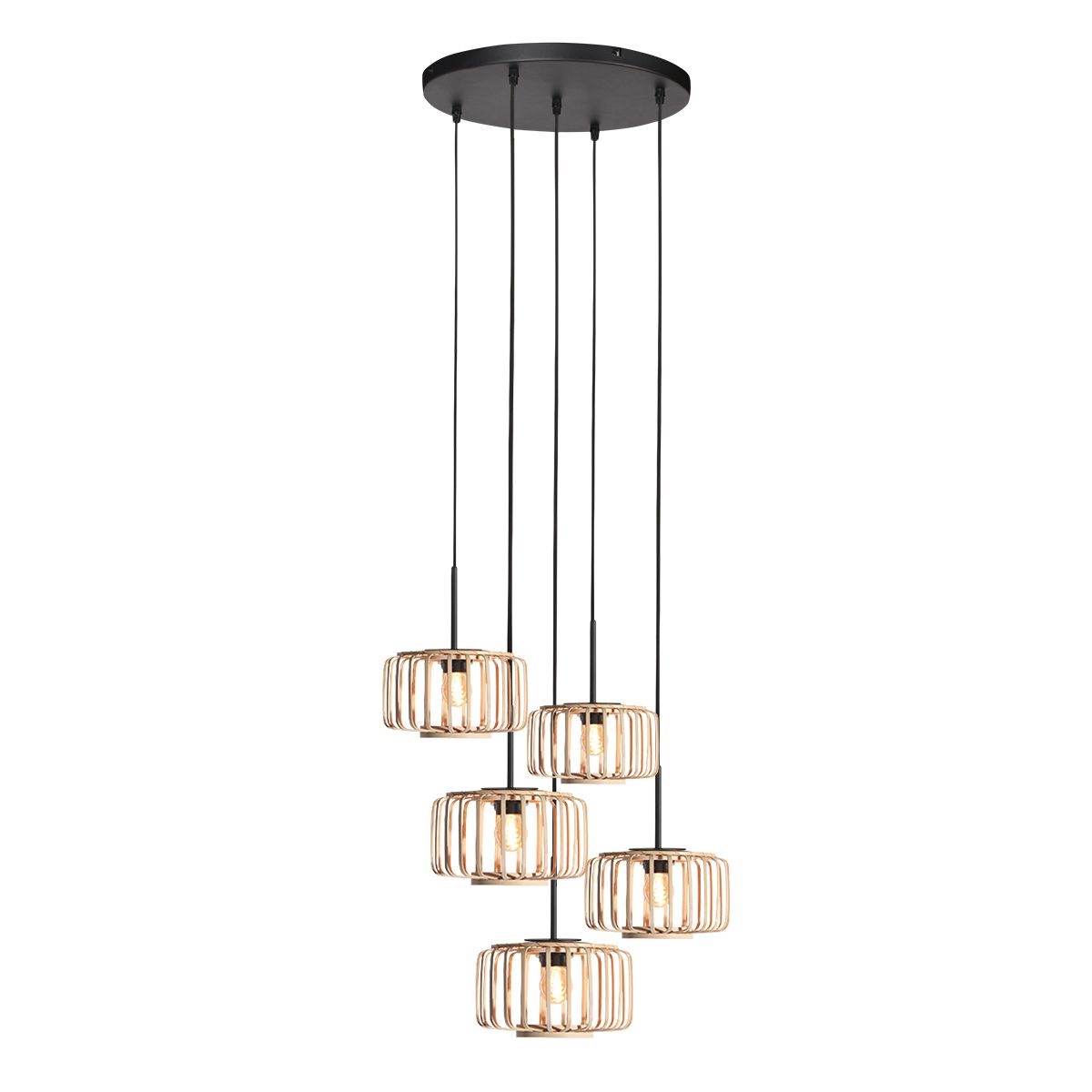 Hanglamp HaloSwap 4522ZW – speelse bundel van vijf bamboe hangers - Afbeelding 2