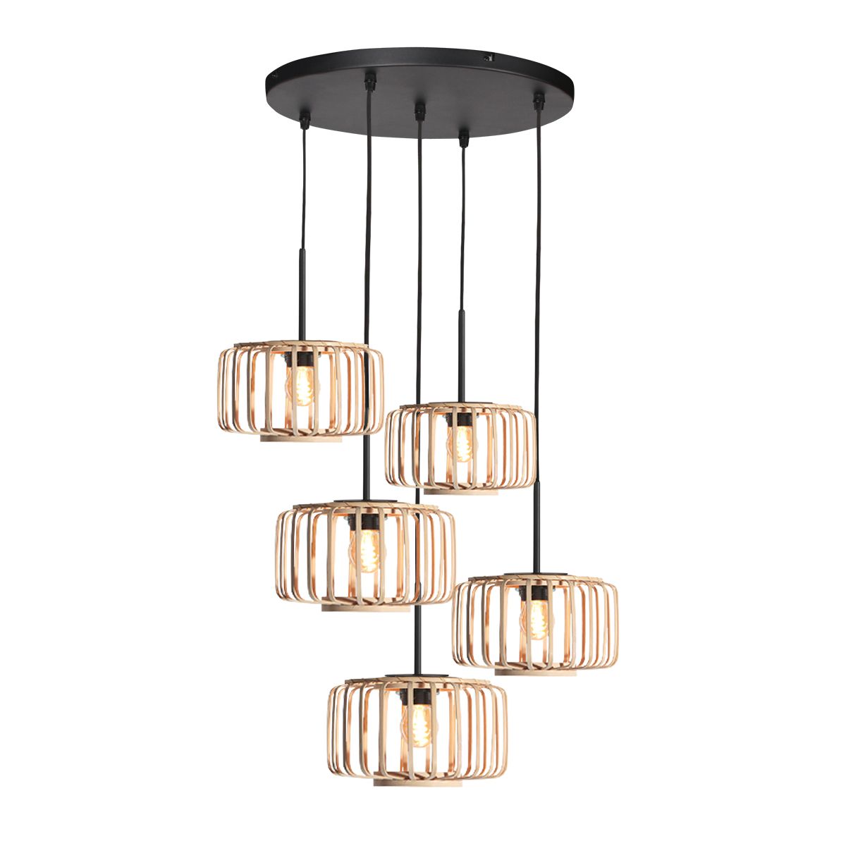 Hanglamp HaloSwap 4522ZW – speelse bundel van vijf bamboe hangers - Afbeelding 7