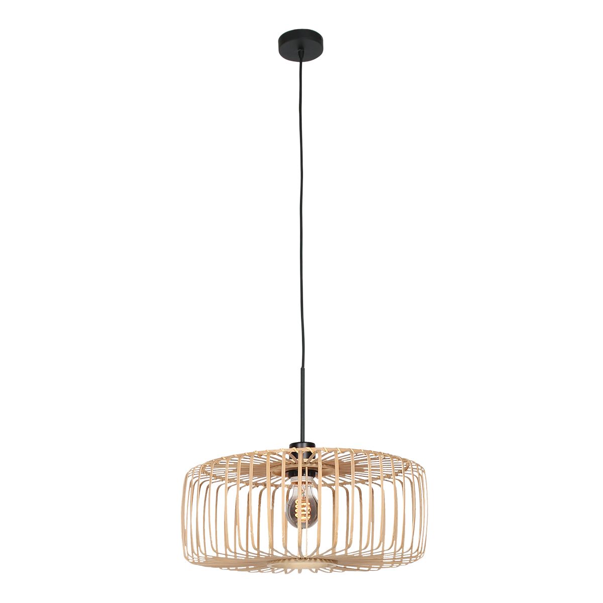 Hanglamp Sparkled Light 4474ZW – Zwart met bamboe kap Ø40 cm - Afbeelding 2