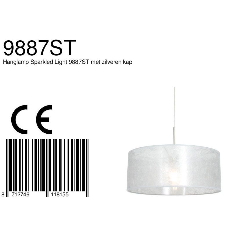 Staalkleurige hanglamp Sparkled Light 9887ST met sizoflor zilver kap - Afbeelding 7