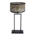 Zwarte tafellamp Stang 3856ZW met E27 fitting en naturel met zwarte bamboe kap