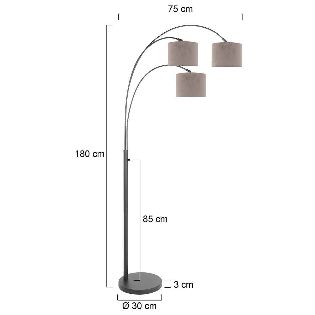 3 Lichts vloerlamp Sparkled Light 3823ZW met grijs velours kappen - Afbeelding 6