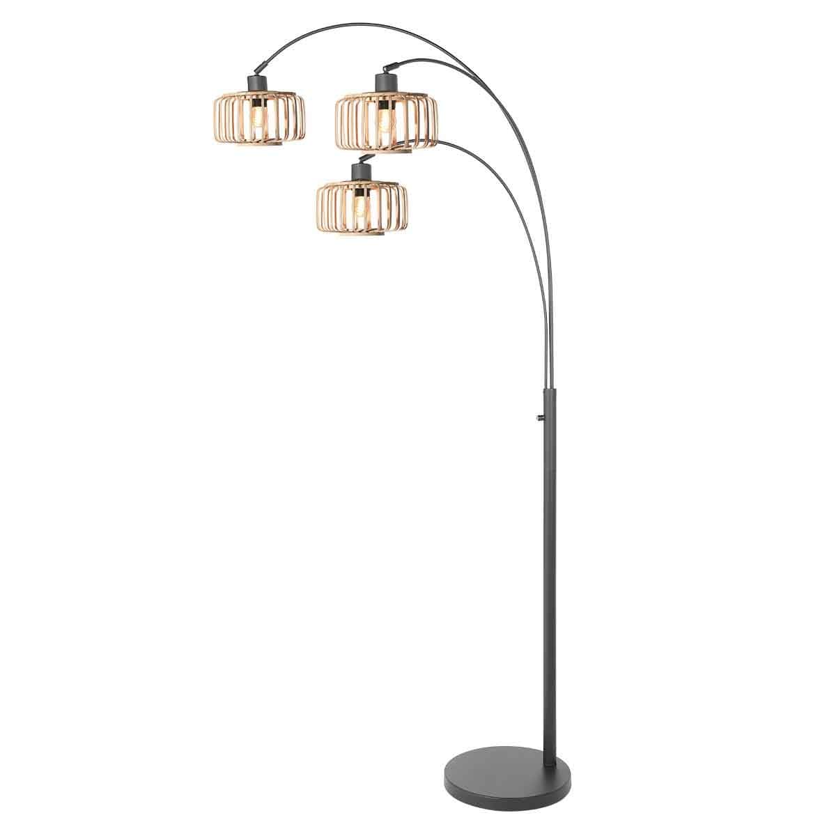 3 Lichts vloerlamp Sparkled Light 4148ZW met naturel bamboe kappen - Afbeelding 2
