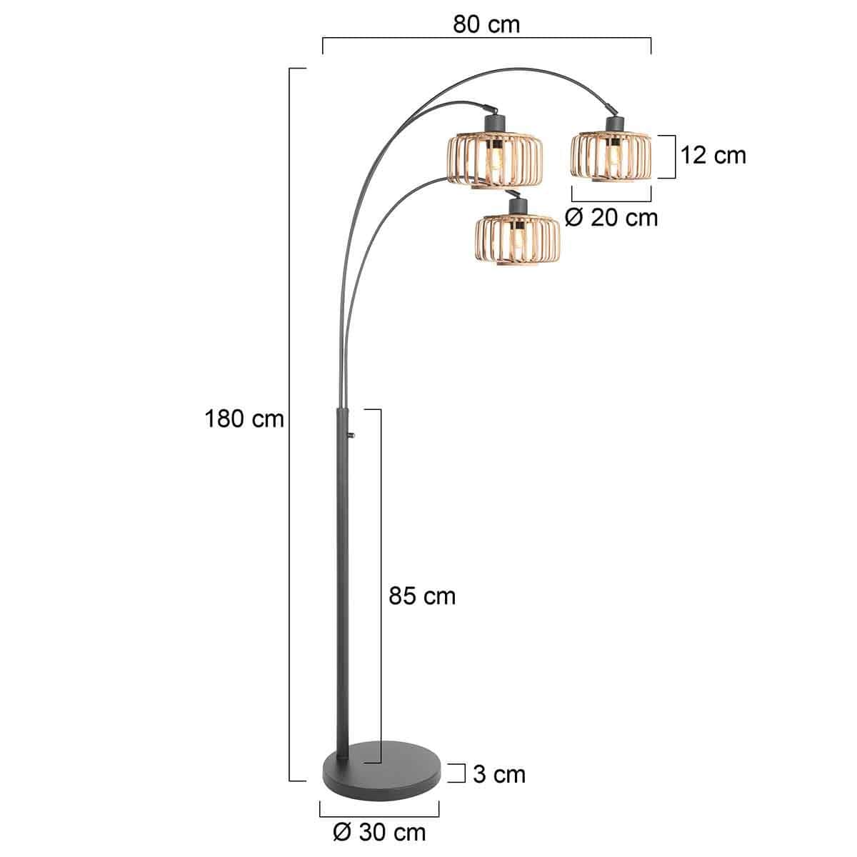 3 Lichts vloerlamp Sparkled Light 4148ZW met naturel bamboe kappen - Afbeelding 6