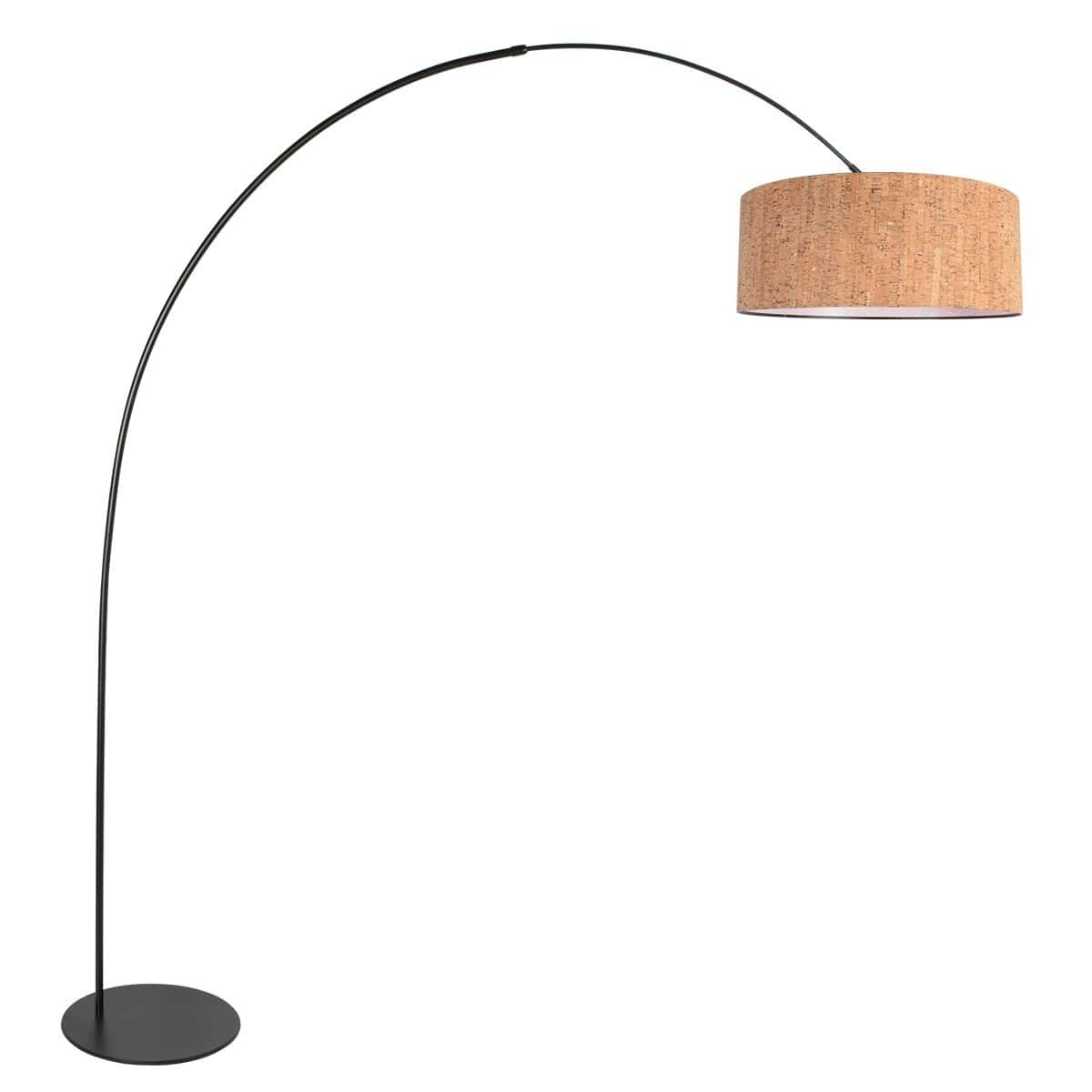 Anne-Curve 4340ZW booglamp – elegant zwart met kurken kap Ø50 cm
