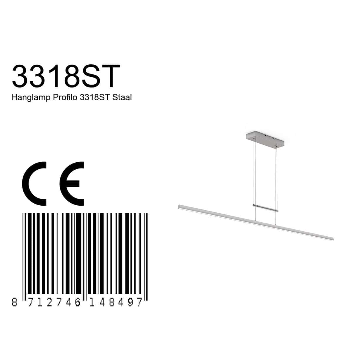 Hanglamp Profilo 3318ST Staal 150 cm breed 2100 lumen - Afbeelding 8