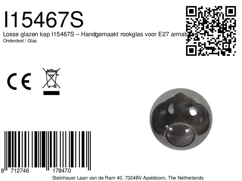 Handgemaakt rookglas voor E27 armaturen, geschikt voor sfeervolle verlichting en decoratie, onderdeel van de LICHY LAMPEN collectie.