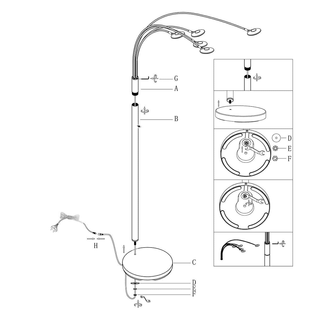 Moderne 5-lichts vloerlamp 1327ZW – Stijlvolle zwarte booglamp met LED en dimfunctie - Afbeelding 10