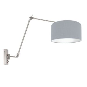 Staalkleurige wandlamp Prestige Chic 3955ST met blauw linnen kap