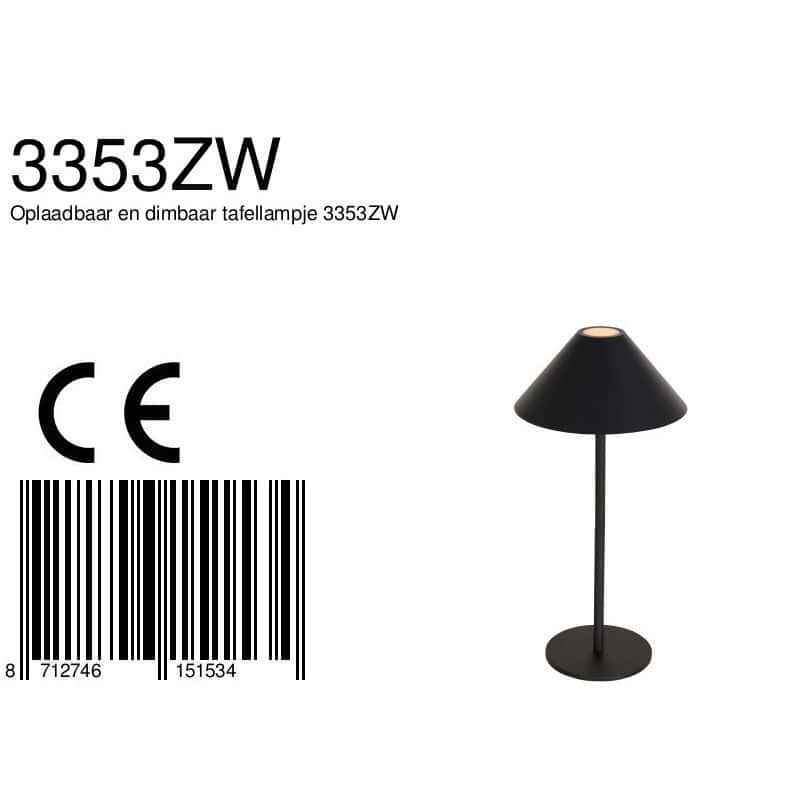 Tafellamp Ancilla 3353ZW Zwart oplaadbaar en dimbaar - Afbeelding 8