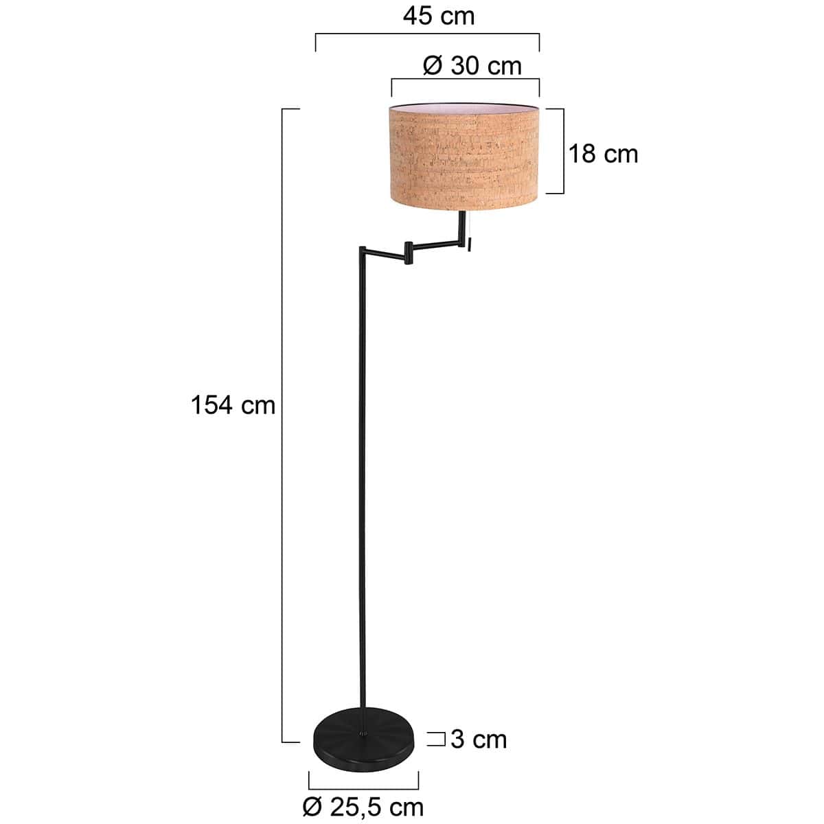 Vloerlamp Bella 4362ZW met natuurlijke kurk kap - Afbeelding 6