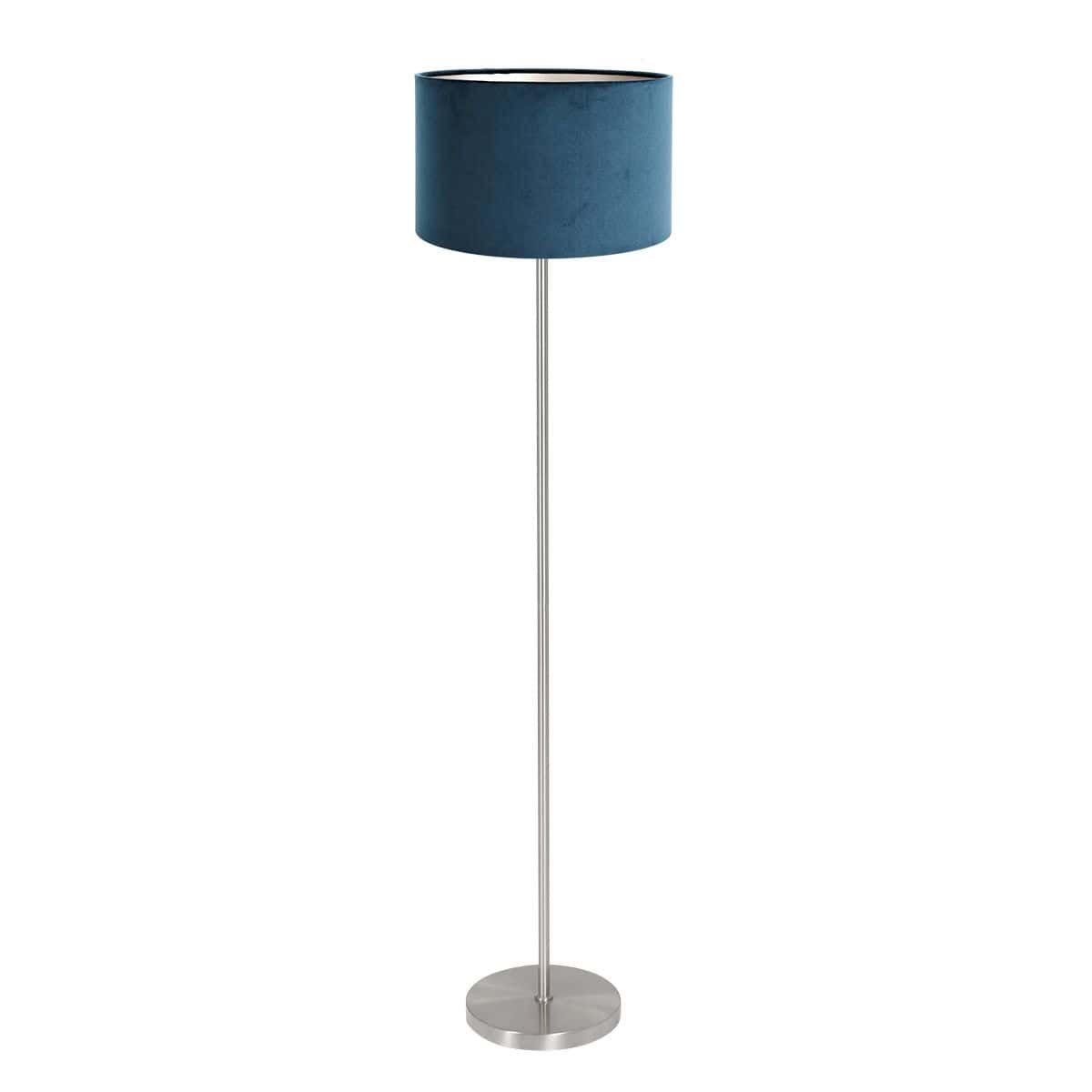 Vloerlamp Noor 4435ST – Geborsteld staal met blauwe velours kap - Afbeelding 2