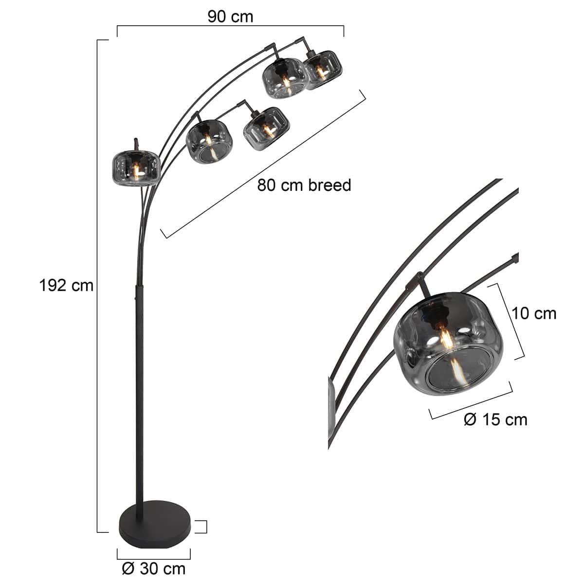 Zwarte 5-Lichts Vloerlamp Tenebris 4214ZW – Luxe en Sfeervolle Verlichting - Afbeelding 8