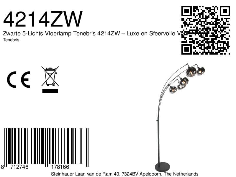 Zwarte 5-Lichts Vloerlamp Tenebris 4214ZW – Luxe en Sfeervolle Verlichting - Afbeelding 9