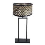 Zwarte tafellamp Stang 3856ZW met E27 fitting en naturel met zwarte bamboe kap
