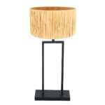 Zwarte tafellamp Stang 3857ZW met E27 fitting en naturel gras kap
