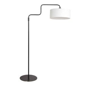 Zwarte vloerlamp Bloeba 4164ZW met wit grof linnen kap