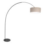 Zwarte vloerlamp Curve 4268ZW met grijs grof linnen kap &ndash; Uniek design en functioneel gebruik
