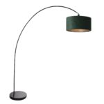 Booglamp Solva 3899ZW Zwart met een groen fluwelen lampenkap
