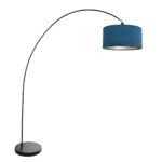 Booglamp Solva 3900ZW zwart met een blauw fluwelen lampenkap