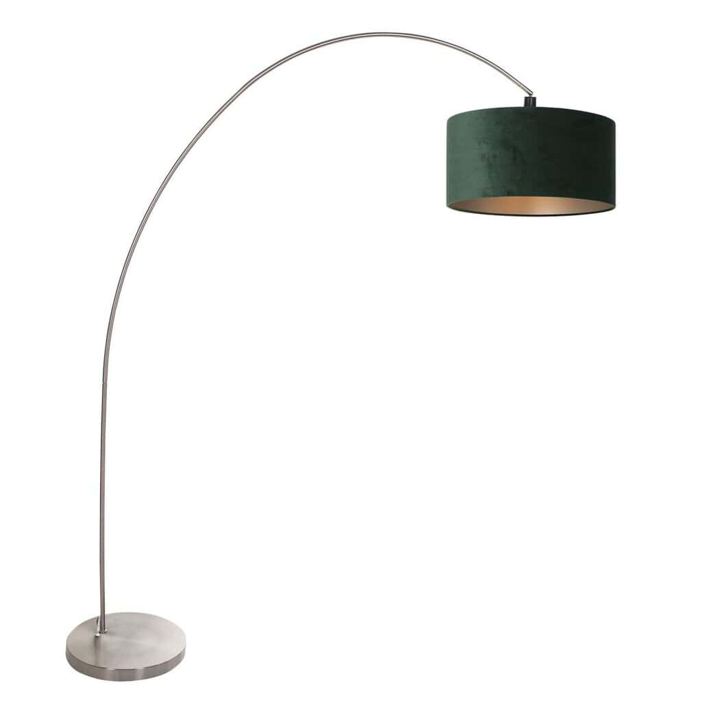 Booglamp Solva 3913ST met een groen fluwelen lampenkap