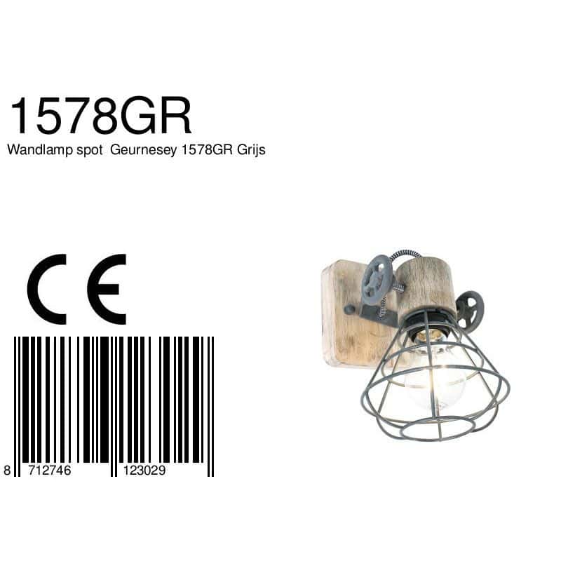 Grijze wandlamp / spot Geurnesey 1578GR met E27 fitting - Afbeelding 8