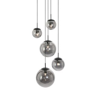 Hanglamp Bollique 2730ZW zwart 5 lichts met smoke glas